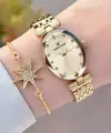 Kadranı Sarı Kordonu Gold Renk Hediye Paketli 24 Mm Kadın Kol Saati ve Bileklik