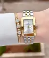 Gold Gümüş Renk Hediye Paketli 22 Mm Kadın Kol Saati ve Bileklik ve Bileklik