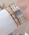 Gold Gümüş Renk Hediye Paketli 22 Mm Kadın Kol Saati ve Bileklik ve Bileklik