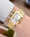 Gold Renk Hediye Paketli 22 Mm Kadın Kol Saati ve Bileklik ve Bileklik