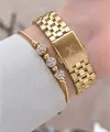Gold Renk Hediye Paketli 22 Mm Kadın Kol Saati ve Bileklik ve Bileklik