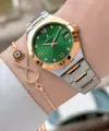 Kadranı Yeşil Kordonu Rose Gümüş Renk 30 Mm Kadın Kol Saati ve Bileklik