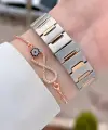 Kadranı Yeşil Kordonu Rose Gümüş Renk 30 Mm Kadın Kol Saati ve Bileklik