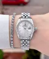 Gümüş Renk 30 Mm Kadın Kol Saati ve Bileklik