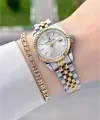 Gold Gümüş Renk 28 Mm Hediye Paketli Kadın Kol Saati ve Bileklik