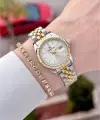 Gold Gümüş Renk 28 Mm Hediye Paketli Kadın Kol Saati ve Bileklik