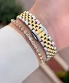 Gold Gümüş Renk 28 Mm Hediye Paketli Kadın Kol Saati ve Bileklik