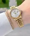 Gold Renk 28 Mm Hediye Paketli Kadın Kol Saati ve Bileklik