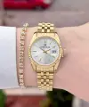 Gold Renk 28 Mm Hediye Paketli Kadın Kol Saati ve Bileklik