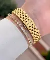 Gold Renk 28 Mm Hediye Paketli Kadın Kol Saati ve Bileklik