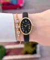 Kasası Gold Kordonu Siyah Renk Hediye Paketli 22 Mm 5 ATM Kadın Kol Saati