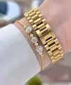 Gold Renk 28 Mm Kadın Kol Saati ve Bileklik