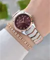 Kadranı Bordo Kordonu Rose Gümüş Renk 30 mm Hediye Paketli Kadın Kol Saati