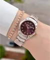 Kadranı Bordo Kordonu Rose Gümüş Renk 30 mm Hediye Paketli Kadın Kol Saati