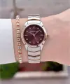 Kadranı Bordo Kordonu Rose Gümüş Renk 30 mm Hediye Paketli Kadın Kol Saati