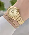 Kadranı Sarı Kordonu Gold Renk 30 mm Hediye Paketli Kadın Kol Saati
