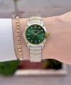 Kadranı Yeşil Kordonu Gold Gümüş Renk 30 mm Hediye Paketli Kadın Kol Saati