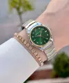 Kadranı Yeşil Kordonu Gold Gümüş Renk 30 mm Hediye Paketli Kadın Kol Saati