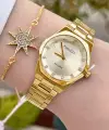 Gold Renk Hediye Paketli 30 Mm Kadın Kol Saati ve Bileklik