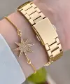 Gold Renk Hediye Paketli 30 Mm Kadın Kol Saati ve Bileklik