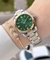 Kadranı Yeşil Kordonu Gold Gümüş Renk 30 Mm Hediye Paketli Kadın Kol Saati