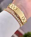 Kadranı Sarı Kordonu Gold Renk 28 Mm Hediye Paketli Kadın Kol Saati