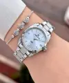 Kadranı Mavi Kordonu Gümüş Renk 30 Mm Hediye Paketli Kadın Kol Saati