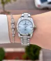 Kadranı Mavi Kordonu Gümüş Renk 30 Mm Hediye Paketli Kadın Kol Saati