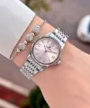 Kadranı Pembe Kordonu Gümüş Renk 28 Mm Hediye Paketli Kadın Kol Saati