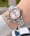 Kadranı Pembe Kordonu Gümüş Renk 30 Mm Hediye Paketli Kadın Kol Saati