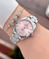 Kadranı Pembe Kordonu Gümüş Renk 30 Mm Hediye Paketli Kadın Kol Saati
