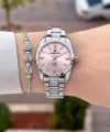 Kadranı Pembe Kordonu Gümüş Renk 30 Mm Hediye Paketli Kadın Kol Saati