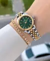 Kadranı Yeşil Kordonu Gold Gümüş Renk 28 Mm Hediye Paketli Kadın Kol Saati