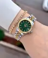 Kadranı Yeşil Kordonu Gold Gümüş Renk 28 Mm Hediye Paketli Kadın Kol Saati