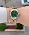 Kadranı Yeşil Kordonu Gold Gümüş Renk 28 Mm Hediye Paketli Kadın Kol Saati