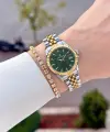 Kadranı Yeşil Kordonu Gold Gümüş Renk 28 Mm Hediye Paketli Kadın Kol Saati
