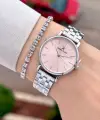 Kadranı Pembe Kordonu Gümüş Renk 30 Mm Hediye Paketli Kadın Kol Saati ve Bileklik