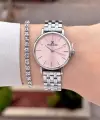 Kadranı Pembe Kordonu Gümüş Renk 30 Mm Hediye Paketli Kadın Kol Saati ve Bileklik