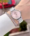 Kadranı Pembe Kordonu Gümüş Renk 30 Mm Hediye Paketli Kadın Kol Saati ve Bileklik