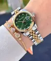 Kadranı Yeşil Kordonu Gold Gümüş Renk 28 Mm Hediye Paketli Kadın Kol Saati