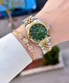 Kadranı Yeşil Kordonu Gold Gümüş Renk 28 Mm Hediye Paketli Kadın Kol Saati