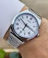 Casio CSISTE15 Kadranı Beyaz Kordonu Gümüş Renk Takvim ve Günlü Hediye Paketli Erkek Kol Saati