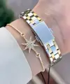Gold Gümüş Renk Hediye Paketli 25 Mm Kadın Kol Saati