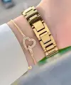 Gold Renk 30 Mm Kadın Kol Saati ve Bileklik