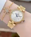 Gold Renk 32 Mm Kadın Kol Saati ve Bileklik