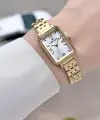 Gold Renk Dikdörtgen Kasa Kadın Kol Saati ve Bileklik