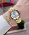 Gold Renk Kesme Camlı Kadın Kol Saati