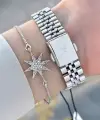 Gümüş Renk 32 Mm Kadın Kol Saati ve Bileklik