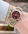 Kadranı Bordo Kordonu Gold Gümüş Renk 28 Mm Kadın Kol Saati ve Bileklik