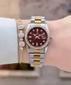 Kadranı Bordo Kordonu Gold Gümüş Renk 28 Mm Kadın Kol Saati ve Bileklik